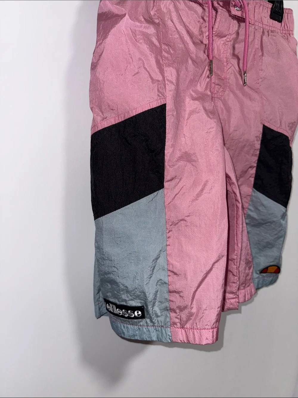ellesse Mens Pink Colorblock Swim Trunks Retro Athletic Shorts Small
